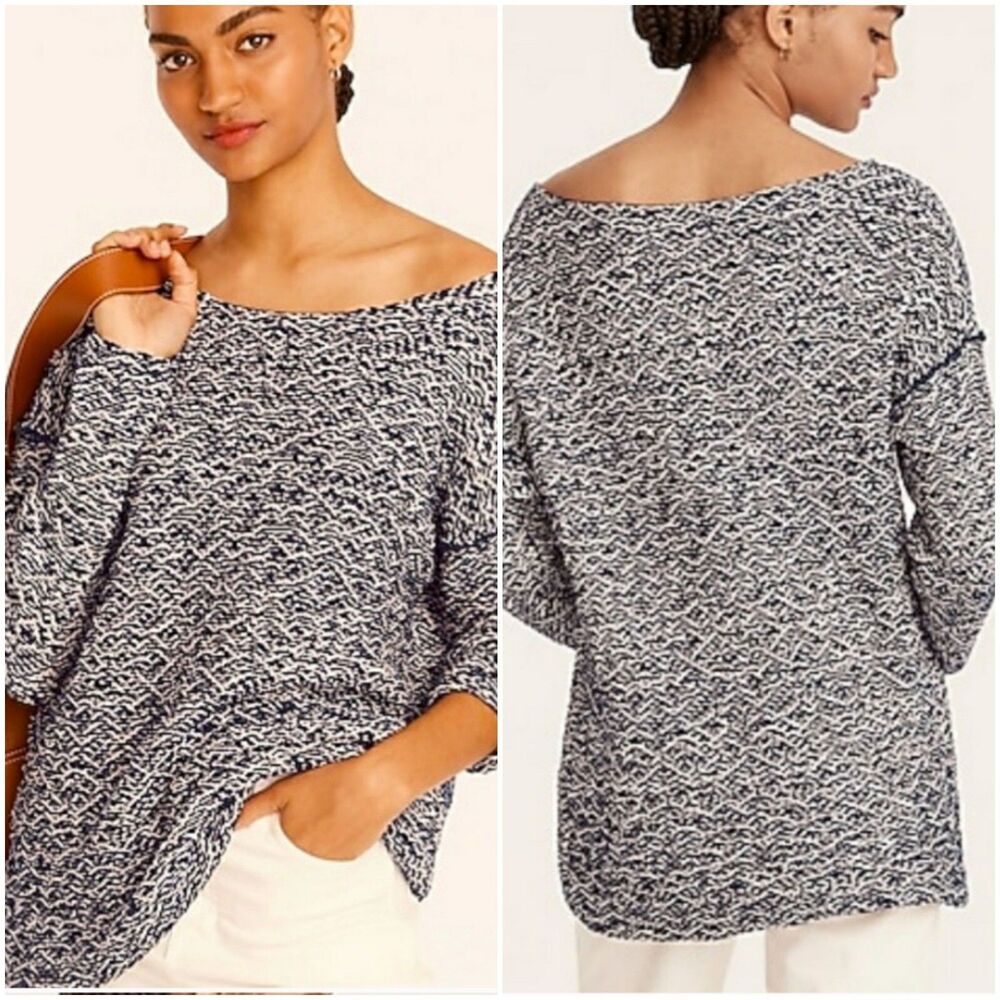 J Crew Womens M Relaxed Wideneck Knit Blue Sweater 1552